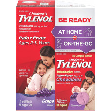 Set siro giảm đau hạ sốt Tylenol Children's Pain+Fever At Home + On The Go